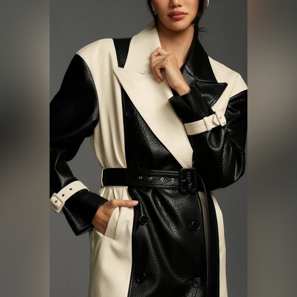 NWT Ronny Kobo Baylor Faux Leather Trench Coat